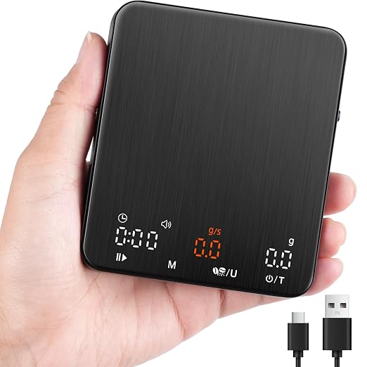 TIPRE Mini Espresso Coffee Scale with Timer & Flow Rate, 2kg/0.1g Precision Digital Coffee